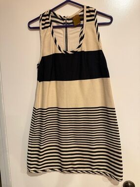 Ali Ro Black and Cream Striped Sleeveless Dress